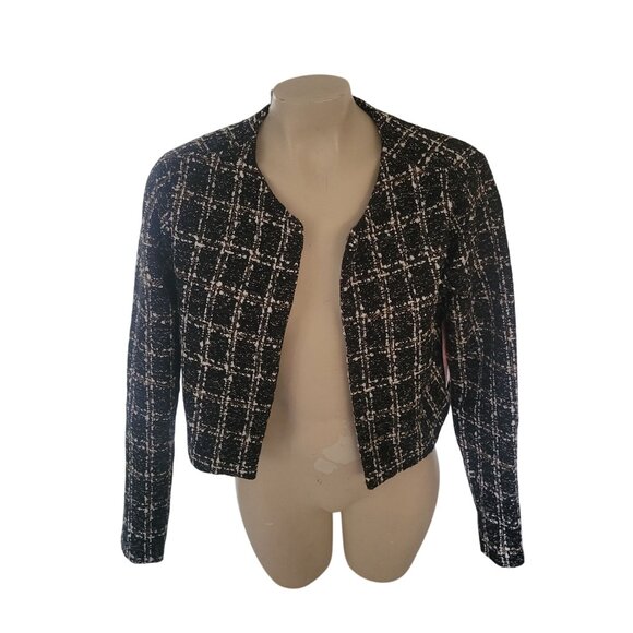 Ci Sono Womens Tweed Plaid Open Front Jacket‎ Black/White L - Picture 2 of 10